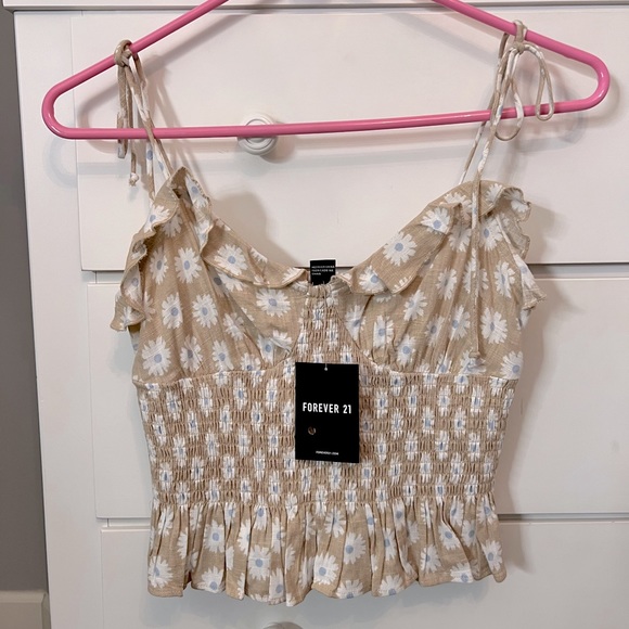 Forever 21 Taupe Floral Spaghetti-Strap Crop Top - Picture 1 of 3